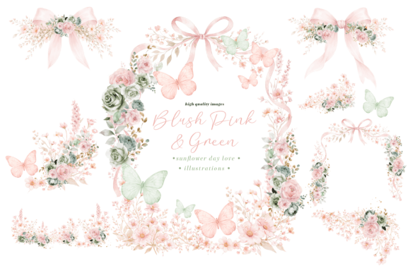 Download Blush Pink &amp; Sage Wildflowers Clipart, - Ink Collection
