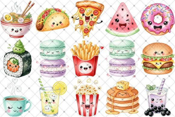 Download Kawaii Food &amp; Drink Watercolor Clipart - Ink Collection
