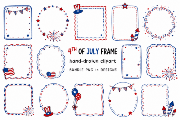 Download Hand-drawn 4th of July Frame Clipart Set - Drawn Collection