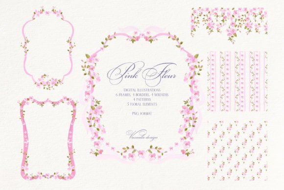 Download Pink Flower Borders Wreaths and Frames - Ink Collection