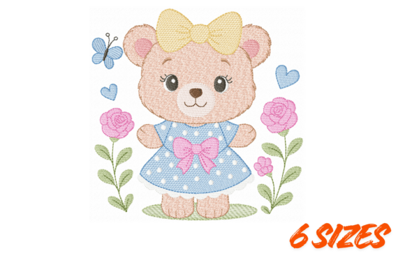 Download Cute Teddy Bear Floral Embroidery Art - Floral embroidery Collection