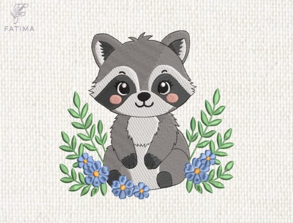Download Baby Raccoon Floral Embroidery Design - Floral embroidery Collection