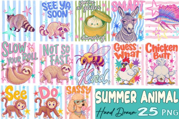 Download Striped Summer Animal Hand Drawn Bundle - Drawn Collection