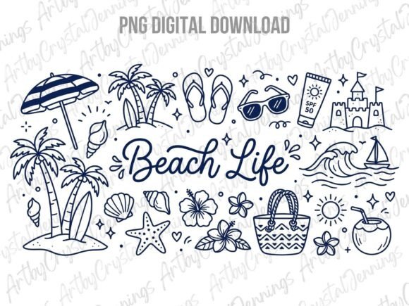 Download Hand Drawn Summer Beach Life Doodles PNG - Drawn Collection